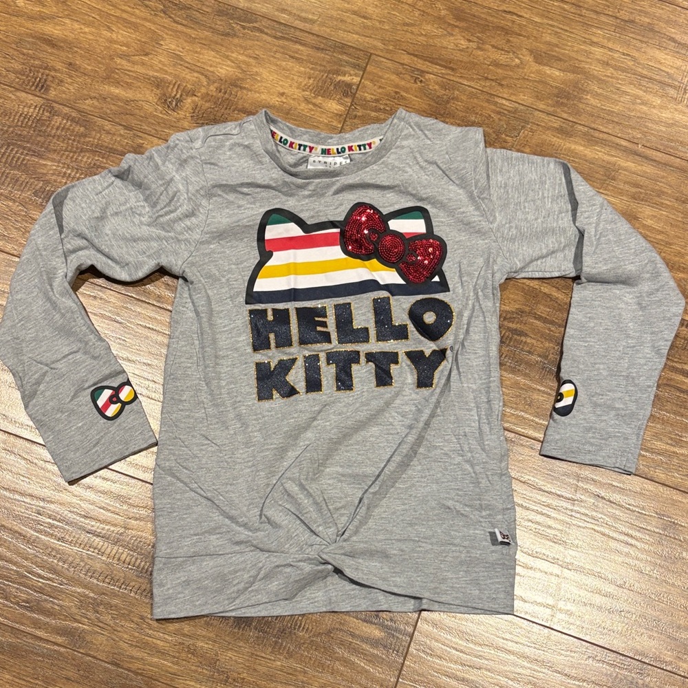 HBC & Hello Kitty Gray Long Sleeve Tee with Red sequin Bow girls M
